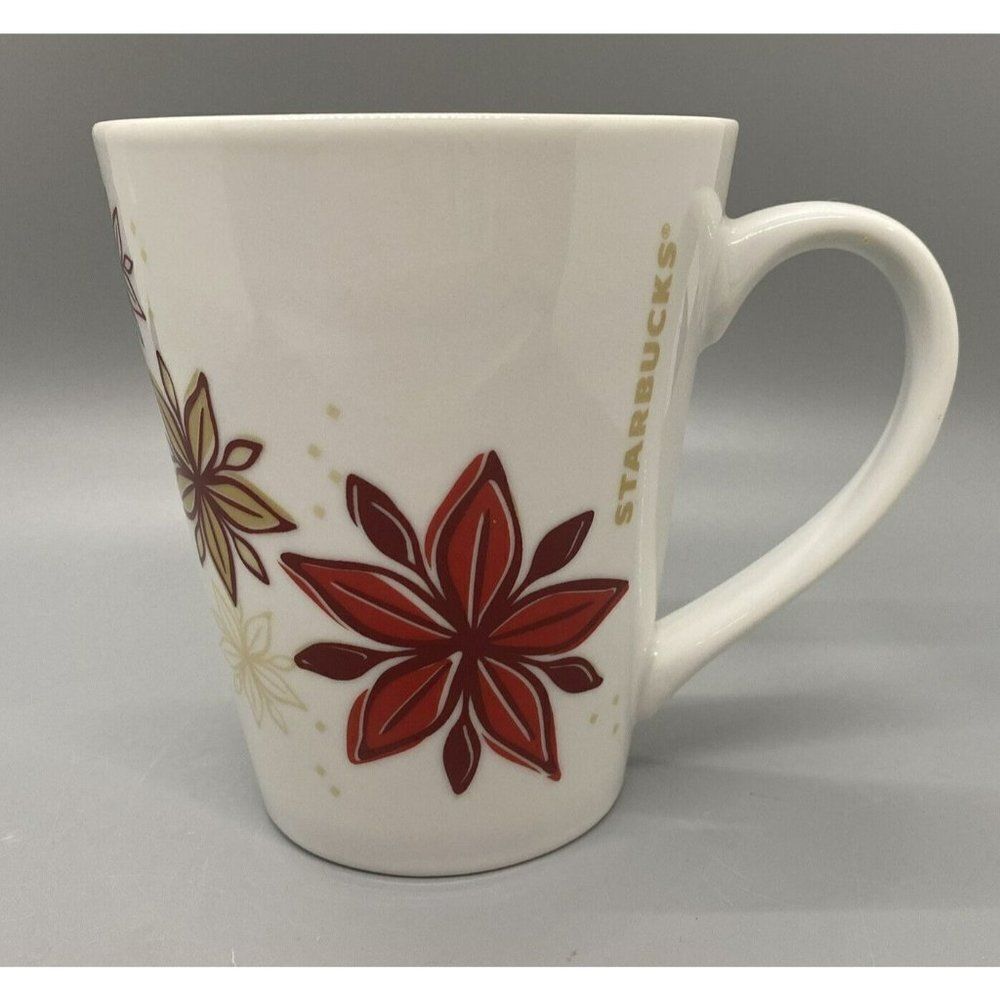 Starbucks Coffee Mug 2013 Winter Poinsettias and Snowflakes